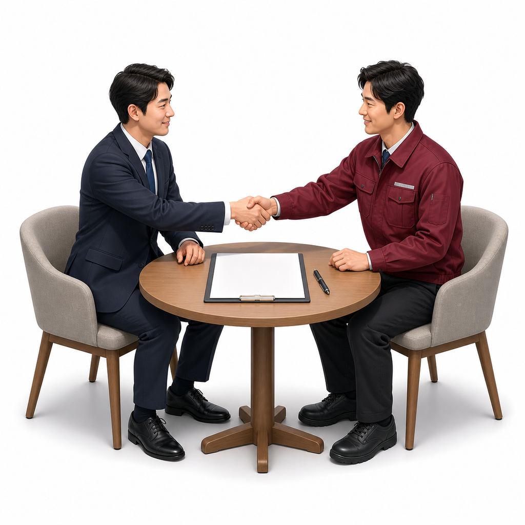 本部と加盟者が対等に契約を確認する図