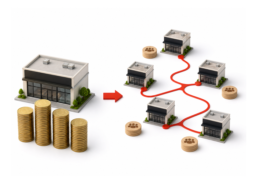資金負担と成長速度を比較する図