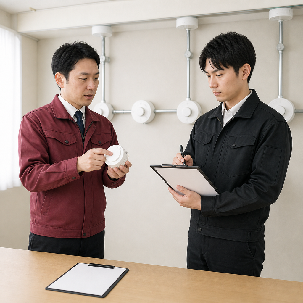 消防設備業の運営業務を工程ごとに確認する様子