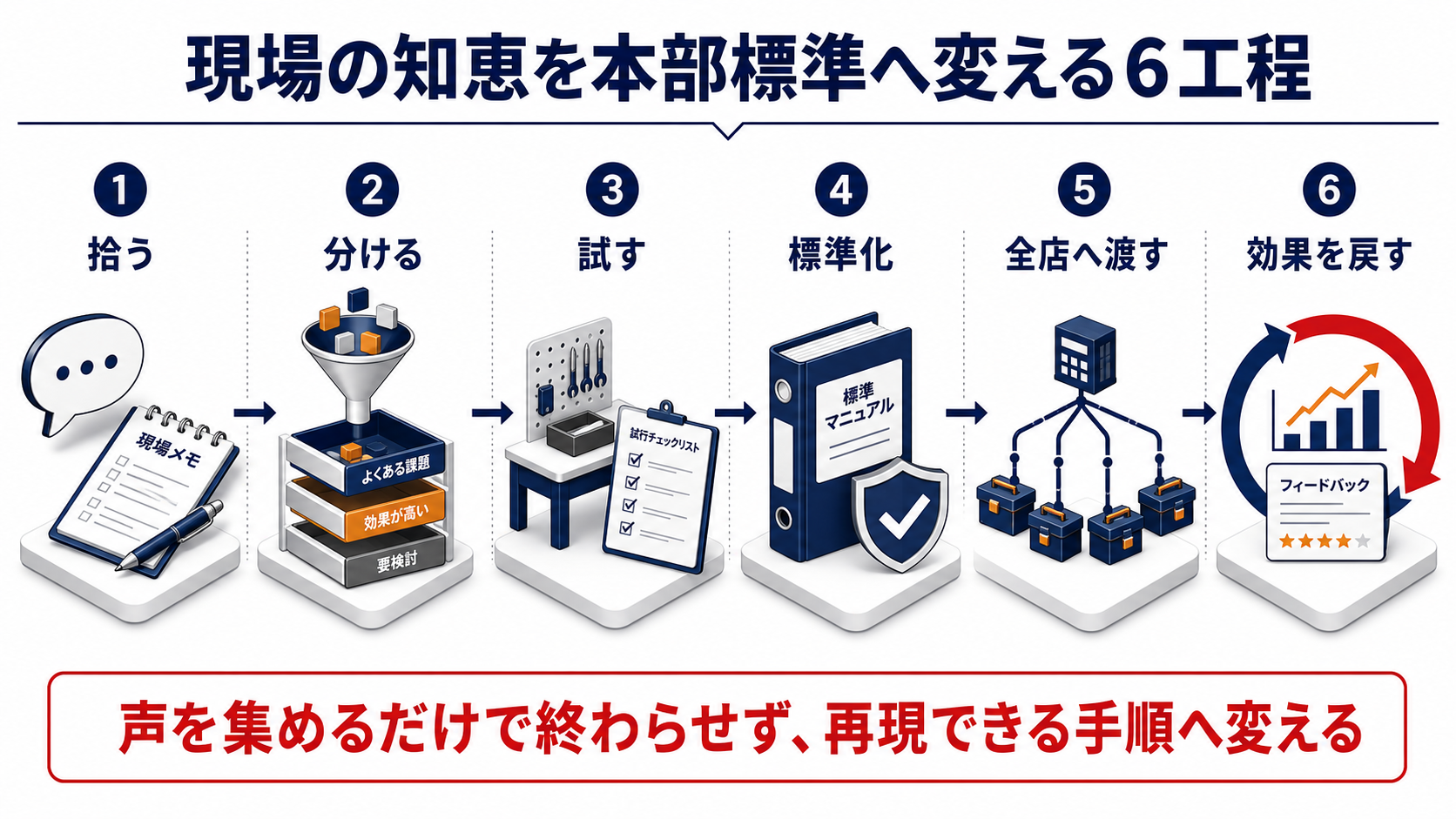 現場の知恵を㈱防災屋FC本部標準へ変える記事内容のインフォグラフィック