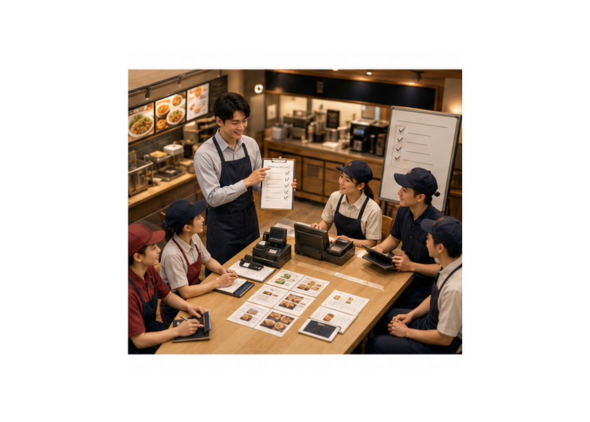 店長とスタッフが開業前研修を修了する