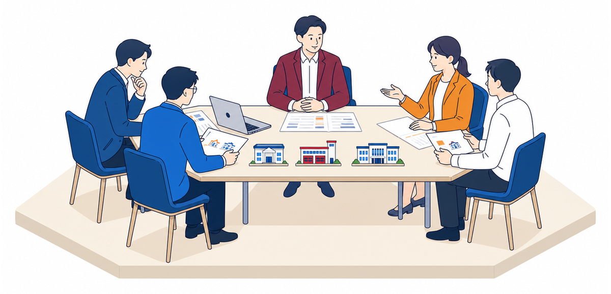 候補者本人と経営陣が役割を確認する合意形成のアイソメ図