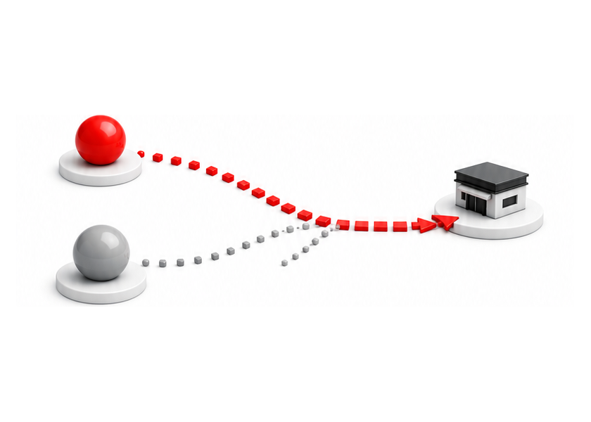 候補者と本部の未来経路を重ねる図