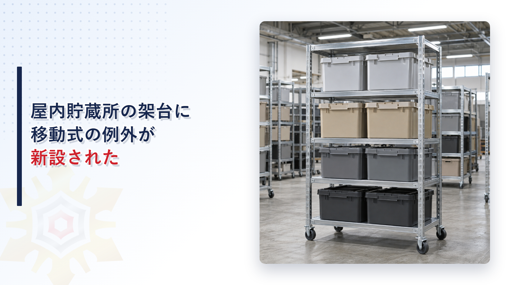 屋内貯蔵所の架台に移動式の例外が新設された