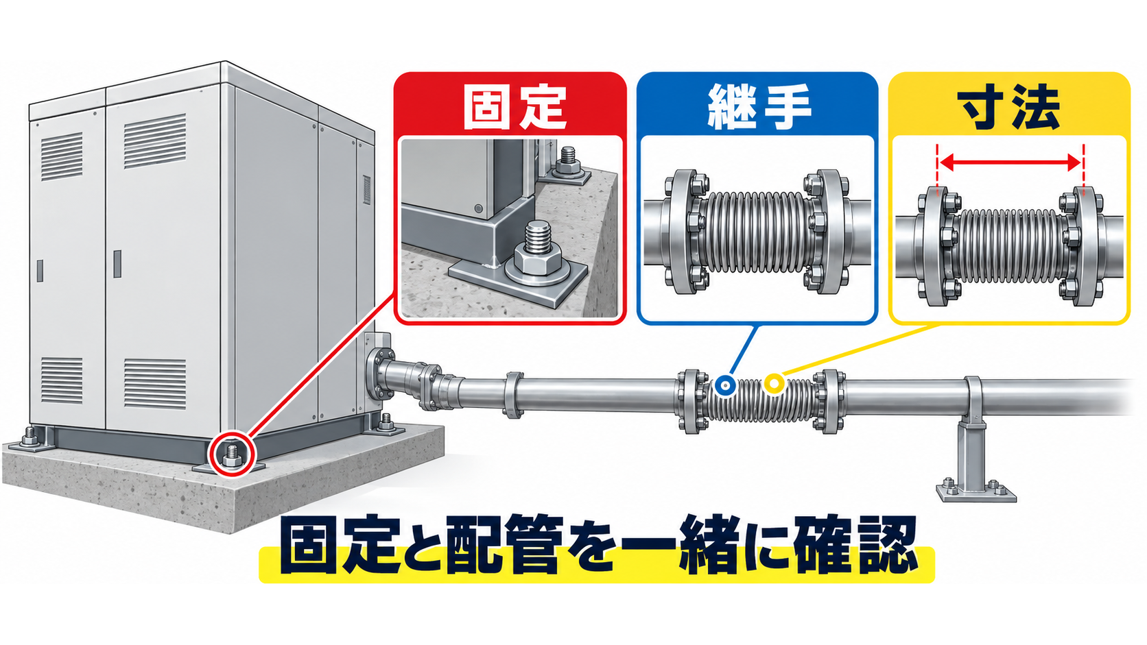 燃料電池設備の耐震措置で固定と配管を確認する図解