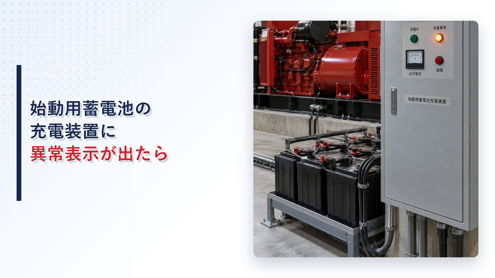 始動用蓄電池の充電装置に異常表示が出た自家発電設備室のアイキャッチ
