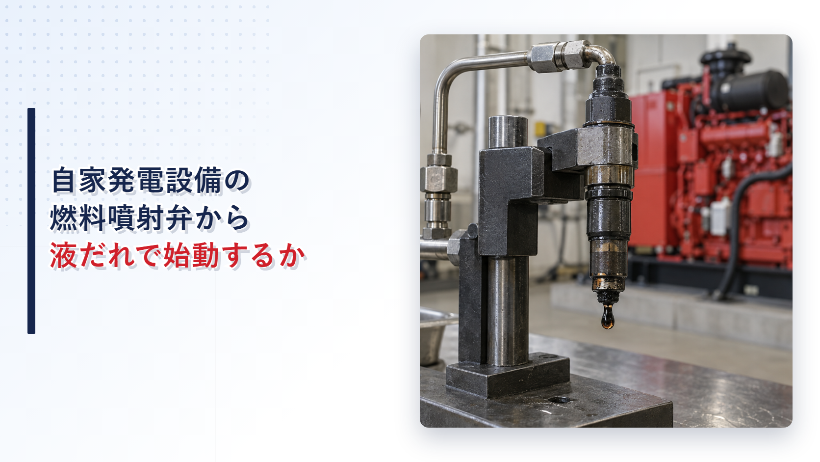 燃料噴射弁を試験装置へ固定し先端の液だれを拡大して示すアイキャッチ