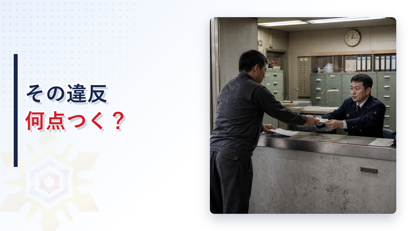 消防署の窓口で書類と免状を提出する作業服の人