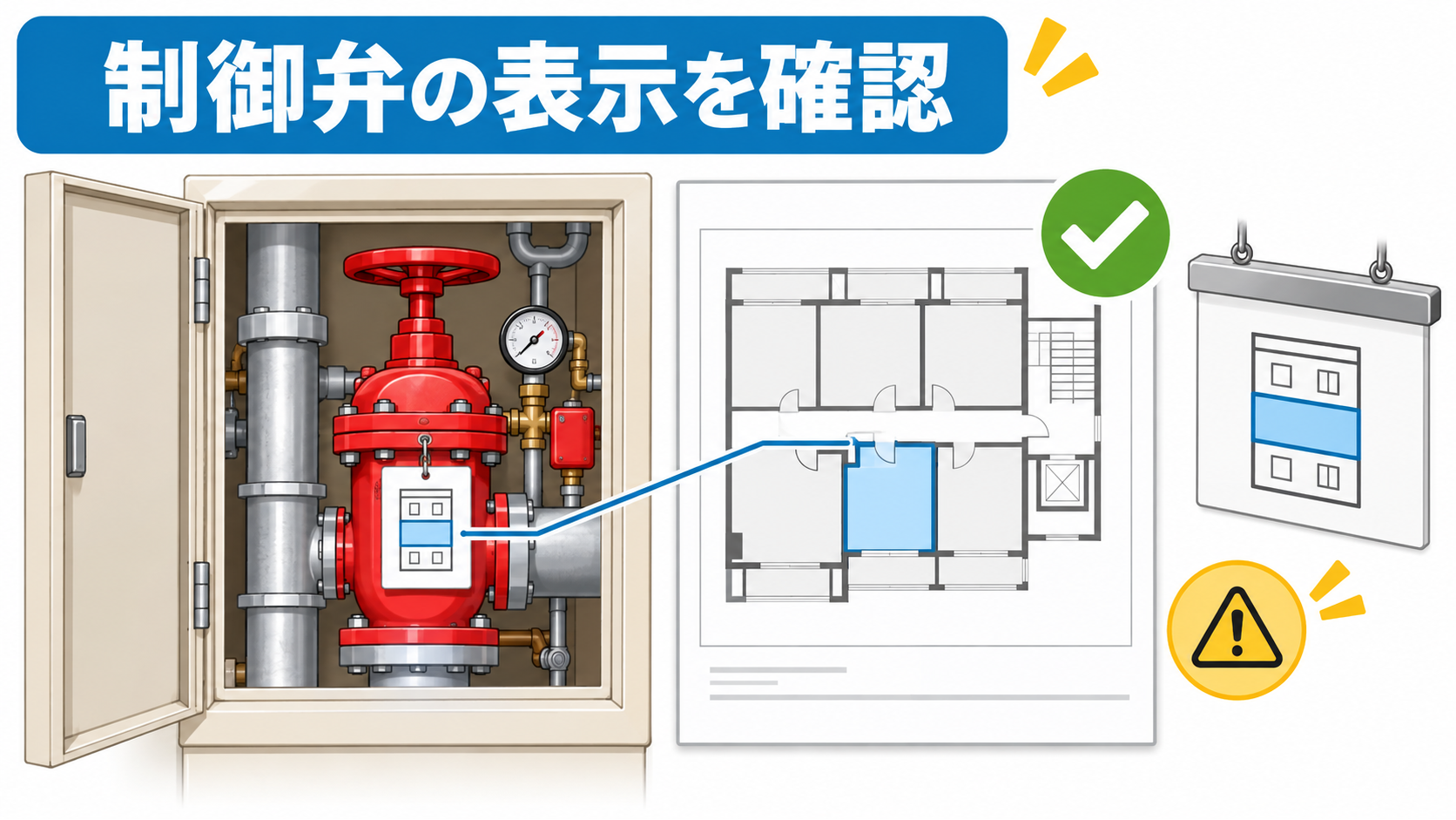 共同住宅用スプリンクラー設備の制御弁表示