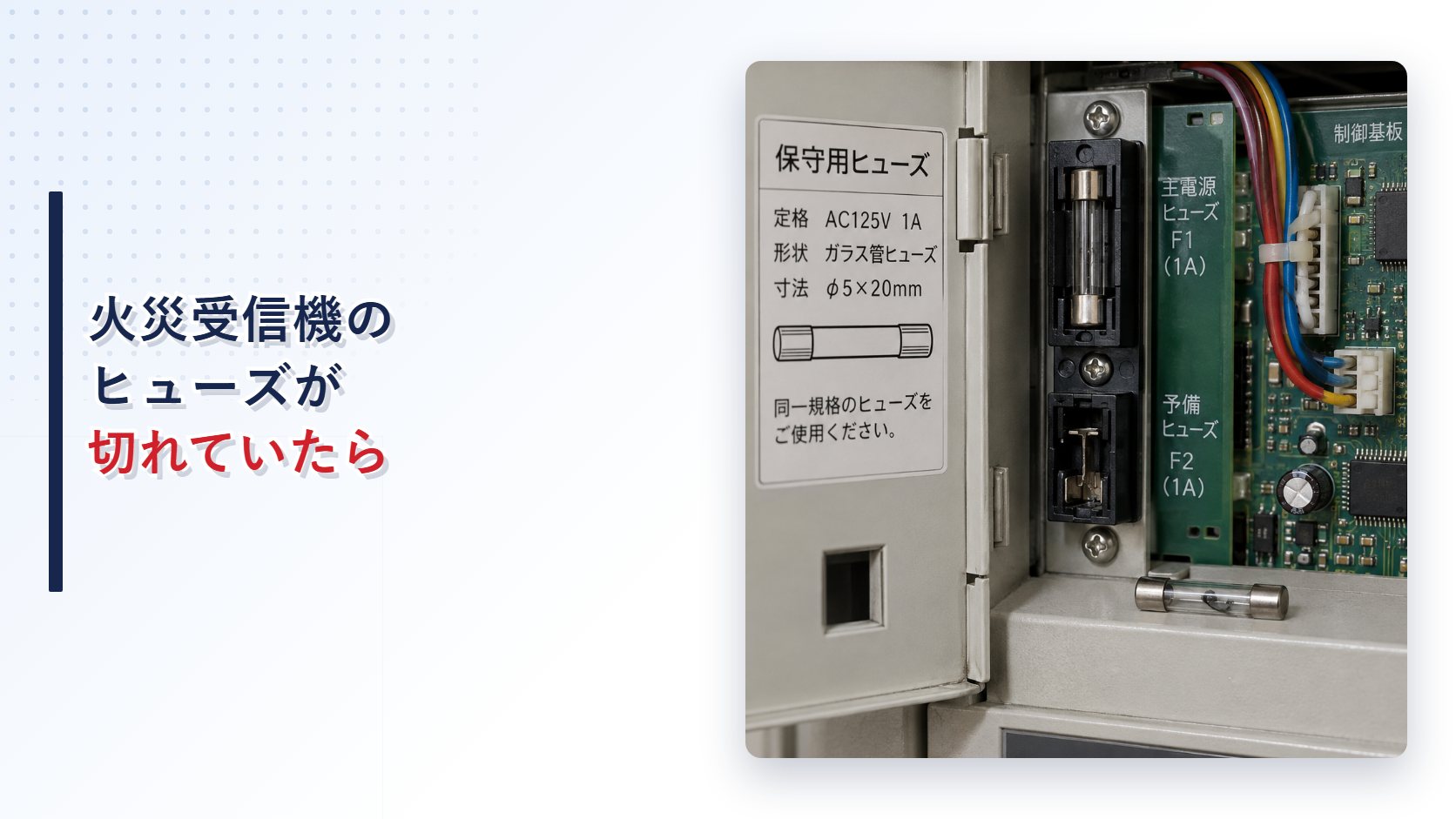火災受信機の保守用ヒューズとヒューズホルダーを写したアイキャッチ
