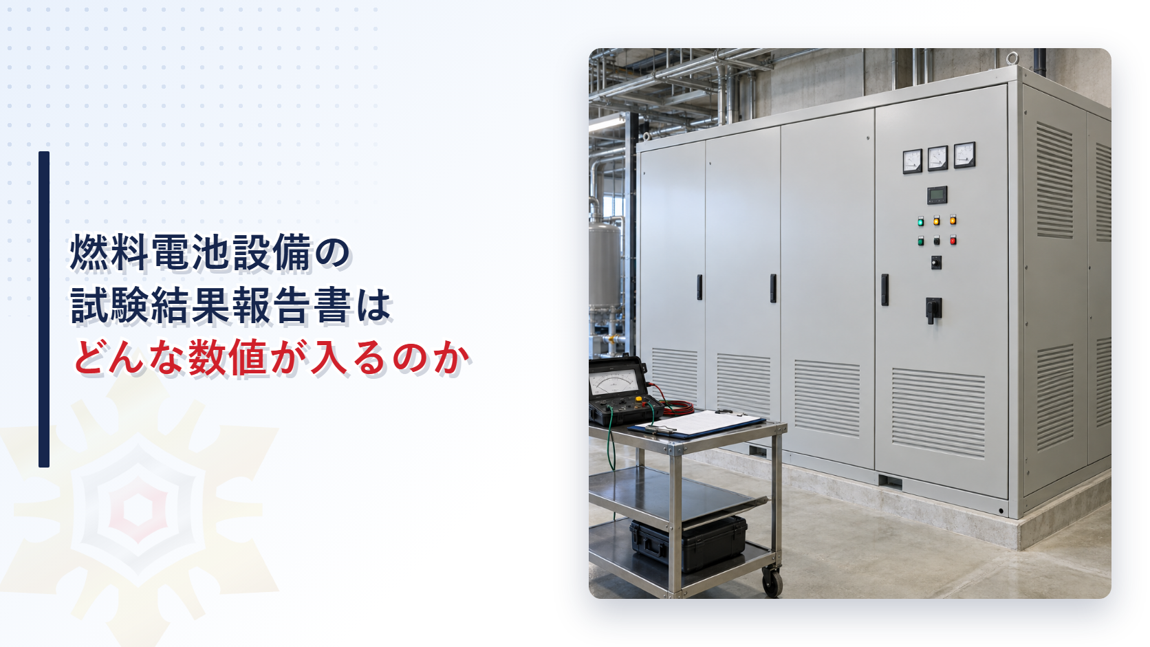 燃料電池設備の試験結果報告書にはどんな数値が入るのかを示すアイキャッチ