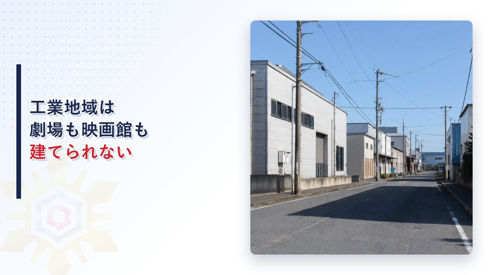 工業地域は劇場も映画館も建てられないことを示すアイキャッチ