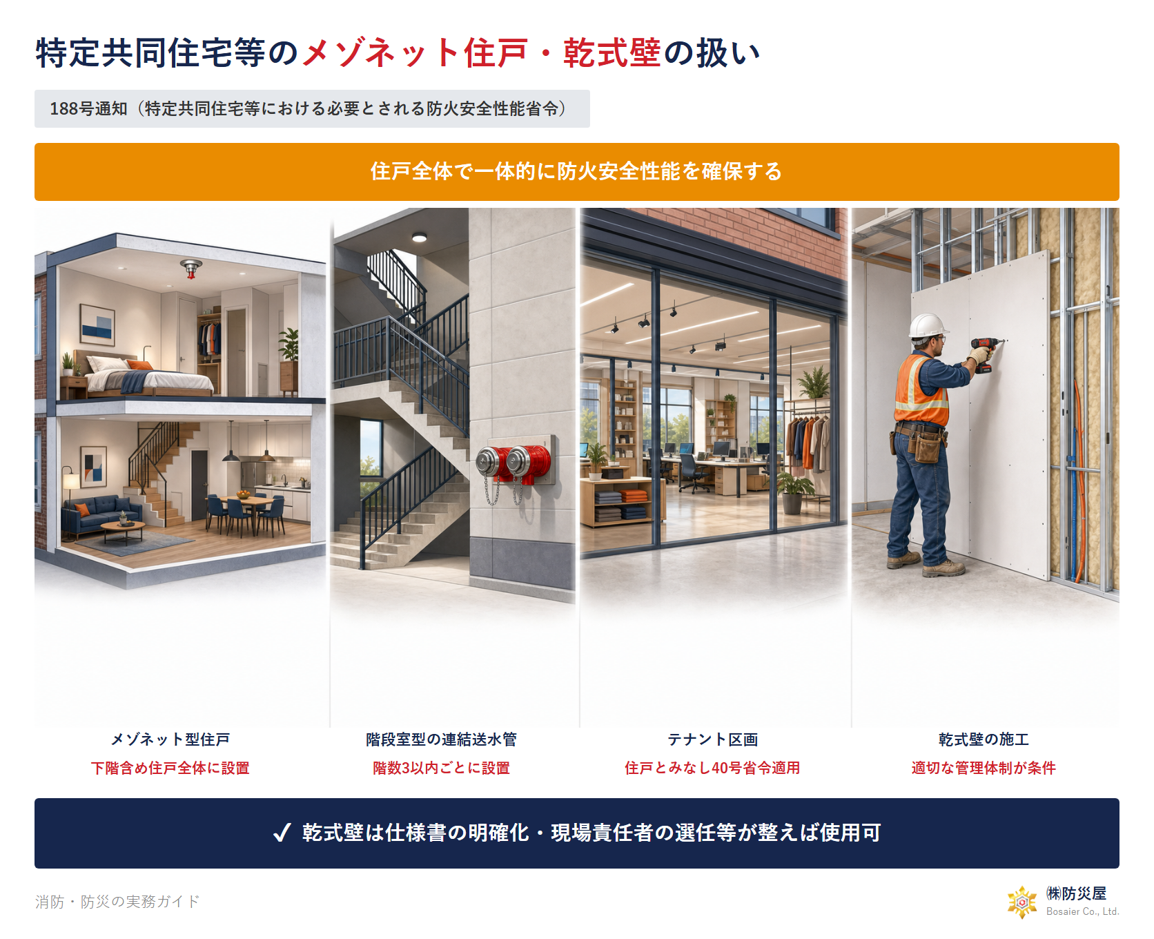 特定共同住宅等のメゾネット住戸・乾式壁の扱い