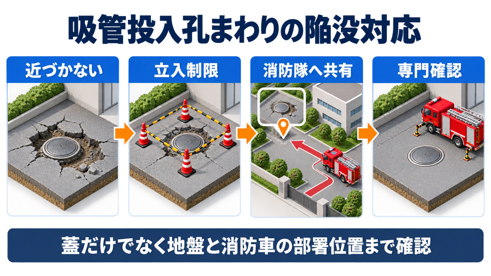 吸管投入孔まわりの陥没を発見してから専門確認までの四段階インフォグラフィック