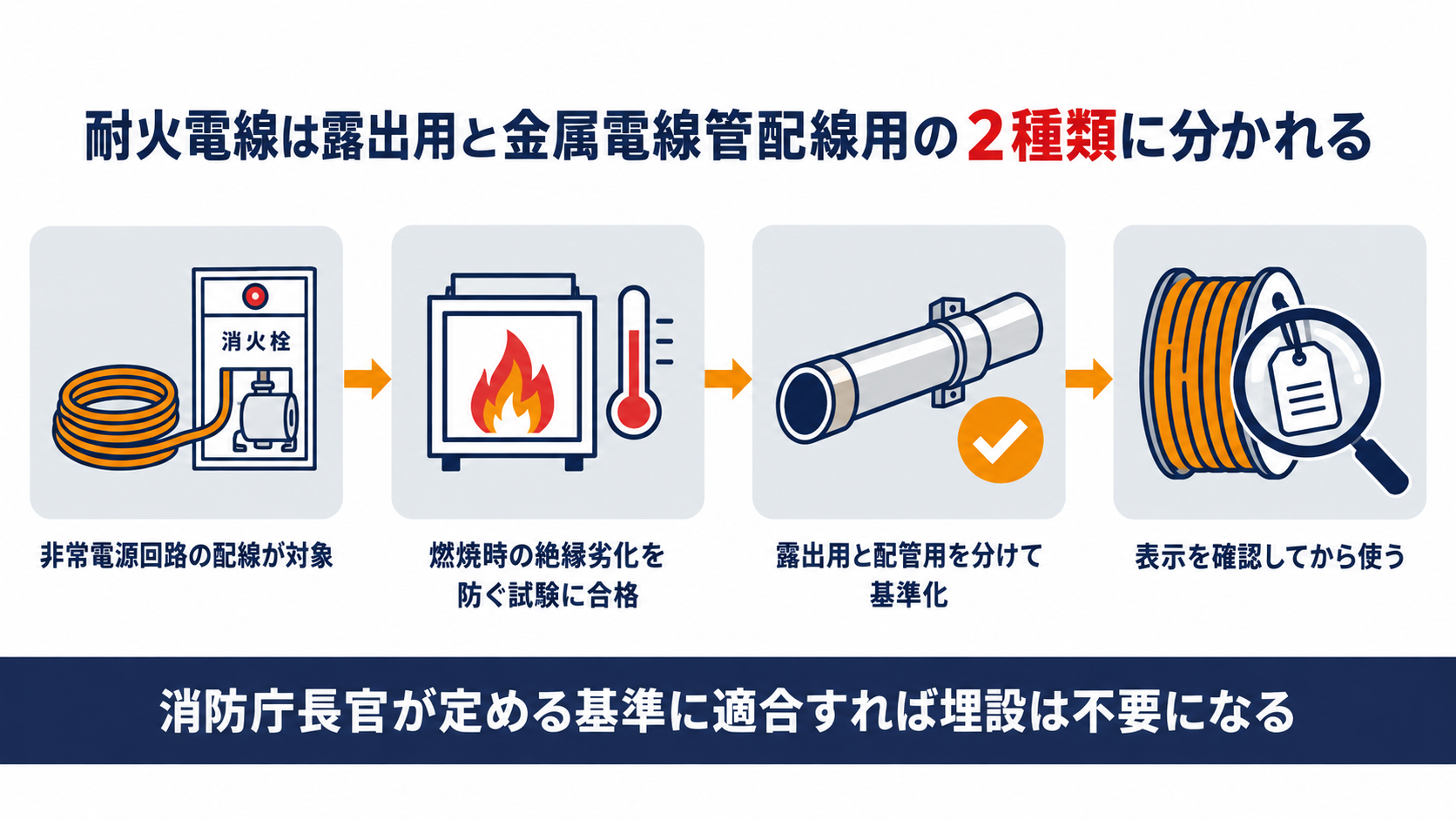 耐火電線は露出用と金属電線管配線用の２種類に分かれる図解