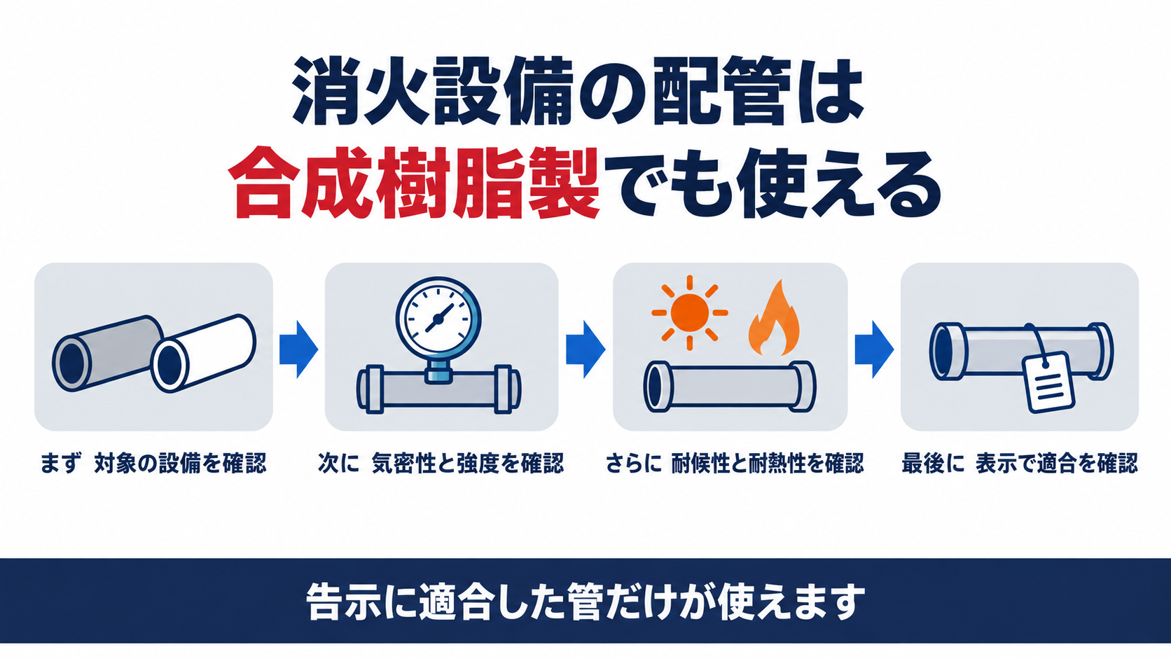 消火設備の配管は告示に適合した合成樹脂製でも使えることを示した図解