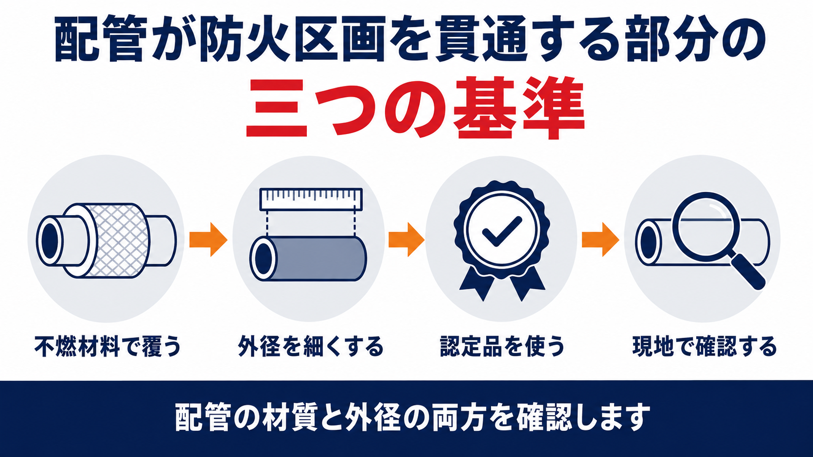給水管や排水管が防火区画を貫通する部分の配管材料と外径基準をまとめた図解