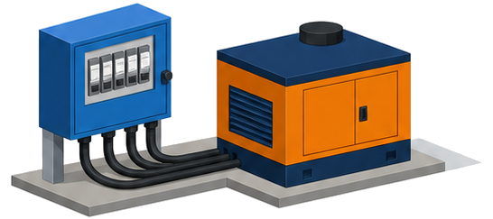 非常電源盤とケーブルと自家発電設備を並べたイラスト