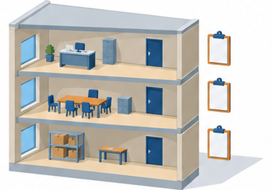 三階建ての建物の各階とそれぞれの階に対応する申請書の図