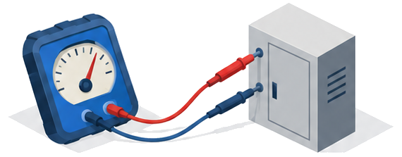 絶縁抵抗計のプローブが充電装置に触れている図