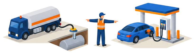 荷卸しの立会いと給油の監視を同時に行うイメージ