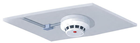 天井のスポット型煙感知器を示すイラスト
