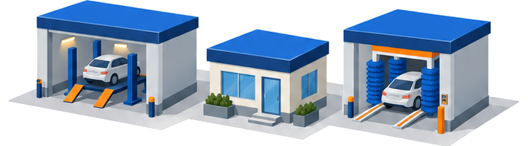 給油取扱所に設けられる６種類の建築物用途を示すイラスト
