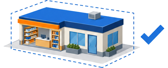 コンビニ等の併設建築物が機能的従属と認められる例を示すイラスト