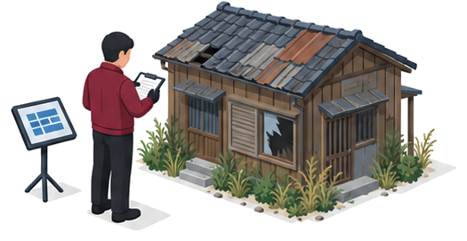 空き家の状態を台帳に記録する作業着姿の人のイメージ