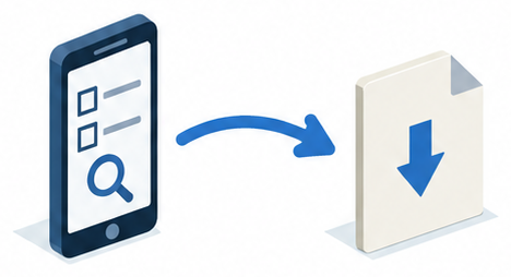 スマートフォンの点検画面からPDF出力までの流れを示すイラスト