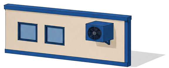 窓と換気設備が備えられた製造所建築物の壁面のイメージ