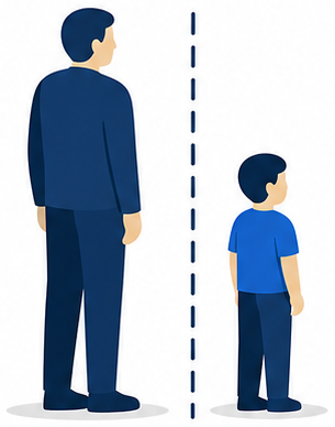 大人と子どものシルエットの間に破線が引かれたイラスト