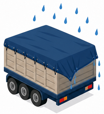 荷台に防水シートを張って雨水の侵入を防いでいるイメージ