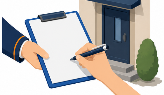 差し出された書面に署名をするイラスト