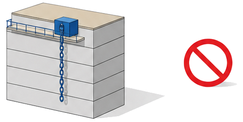5階建の上階のバルコニーからつり下げはしごが垂れ下がっていることを示したイメージ