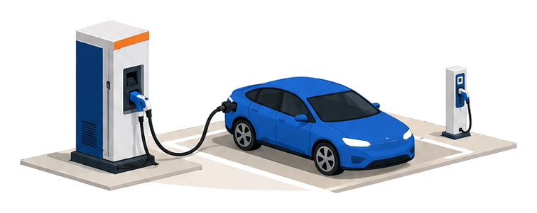 高出力のEV急速充電器が変電設備ではなく独立した区分として扱われるようになったことを示すイメージ