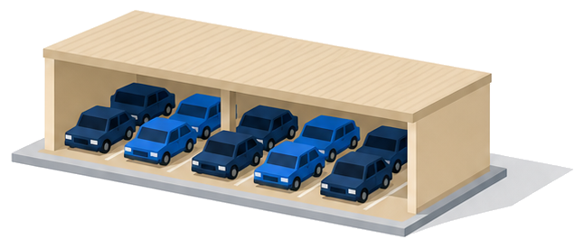 自動車メーカーが一時的に自走することができる自動車を収納しておく防火対象物は消防法施行令別表第1(13)項イに掲げる防火対象物として取り扱われることを示したイメージ