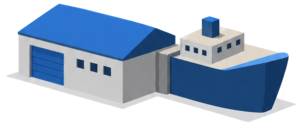 建物ブロックと船ブロックが重なる浮体構造物