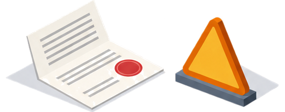 消防庁が発出した通知の文書と注意を示す標識のイメージ