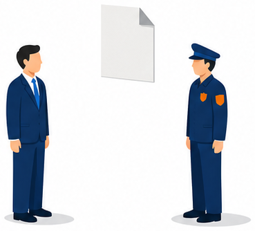 向き合う市町村長と消防団長のイラスト