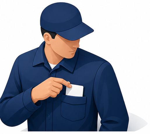 胸ポケットから免状を取り出す作業者のイラスト