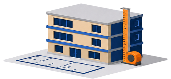 3階建ての建物に階数と床面積を示す図