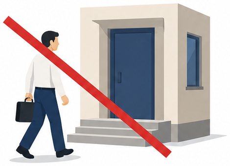 建物へ入ろうとする人に赤い禁止の斜線が引かれたイラスト