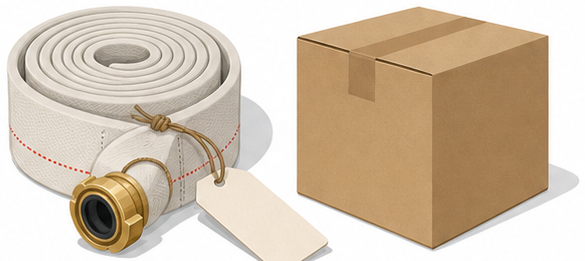 ホースに札を付けて出荷箱と並べたイラスト