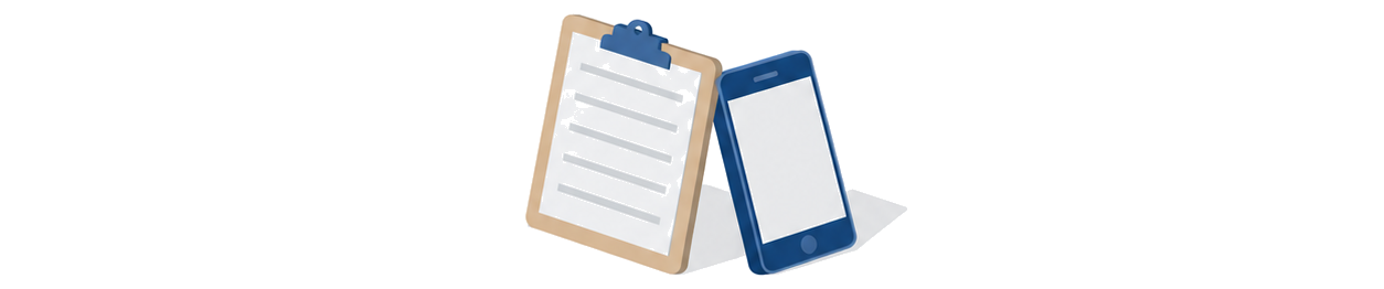 スマートフォンとチェックリストを持つ手が料金表を確認するイラスト