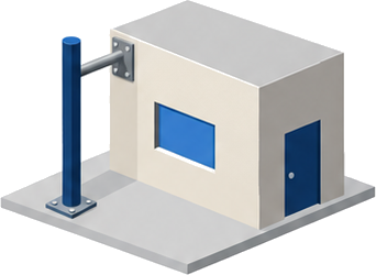 建物の壁に取付け具で固定された滑り棒を示すイラスト