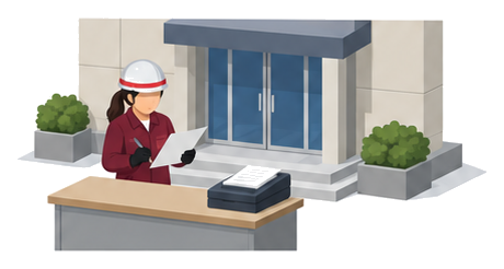 事故報告書の速報様式を提出する女性検査員のイラスト