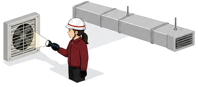 建築設備の点検を行う女性検査員のイラスト