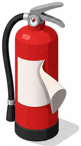 ラベルが剥がれかけた消火器のイラスト