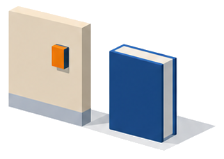 戸外表示器と分厚い基準書が並ぶ図